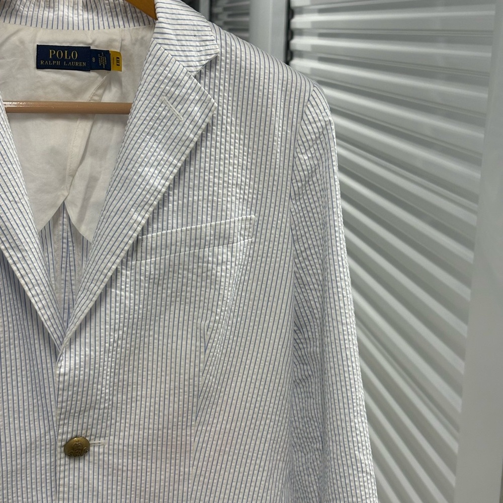 Polo by Ralph Lauren Women’s White and Blue Seersucker Striped Blazer - Picture 6 of 10